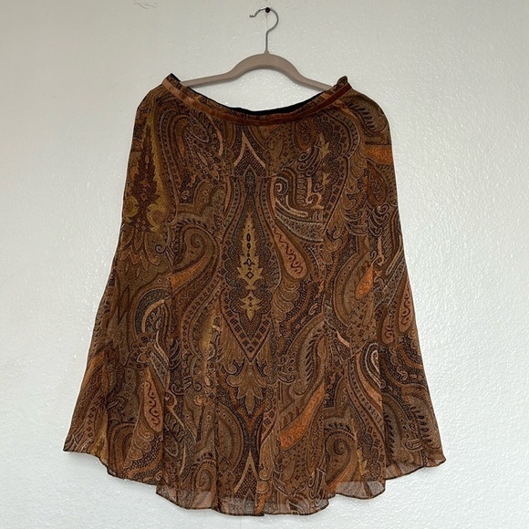 AK ANNE KLEIN Silk with paisley print brown and black skirt size 6 - Picture 1 of 8